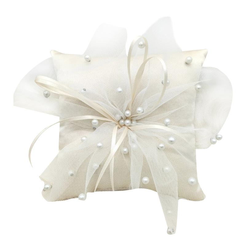 Ring Bearer Pillow - 31bb手作り真珠クッションホワイトリングベアラー枕フラワーガールズウェディングコミットメントプロムパーティーの飾り