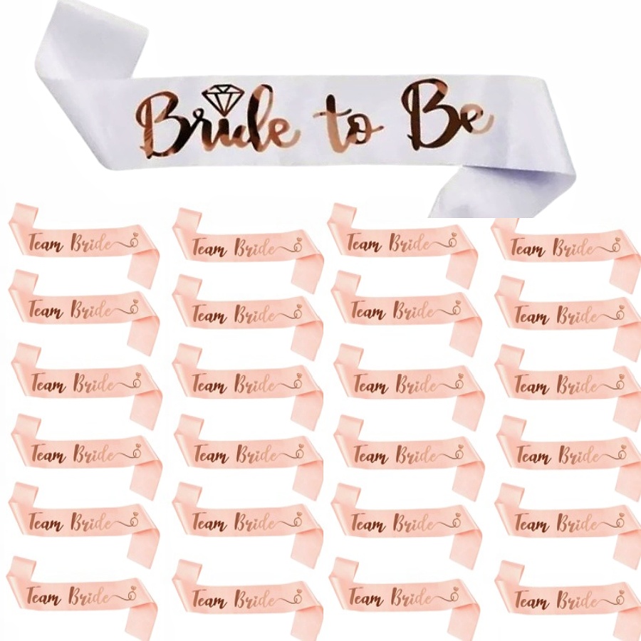 Bride Tribe Sash - 25個/セットのローズゴールデンサッシュベルト、白いサテン「Bride to Be」サッシュ1個、シャンパンカラーのサテン「Team Bride」ブライズメイドサッシュ12個。