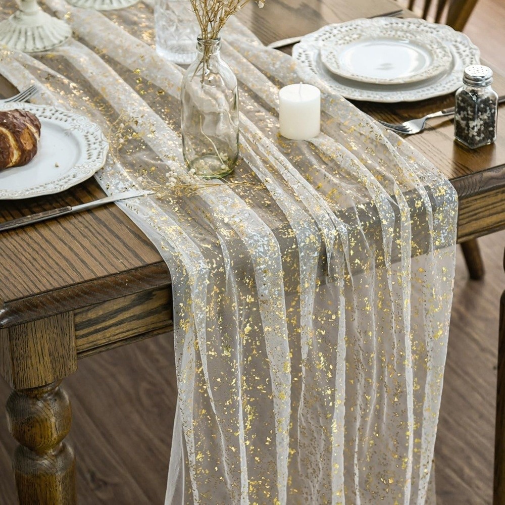 Table Runner Sequin - ゴールドスパンコールグリッターホットスタンプテーブルフラッグヨーロピアンスタイル高級メッシュ誕生日テーブルランナーソフトエレガントグリッターテーブルランナー
