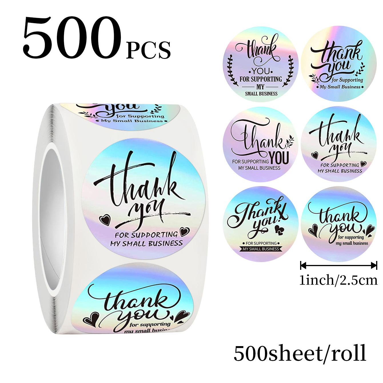 Wedding Favor Box - JCAC 500枚/ロール 1インチ ホログラフィック サンキューシール、粘着式 ギフトボックス