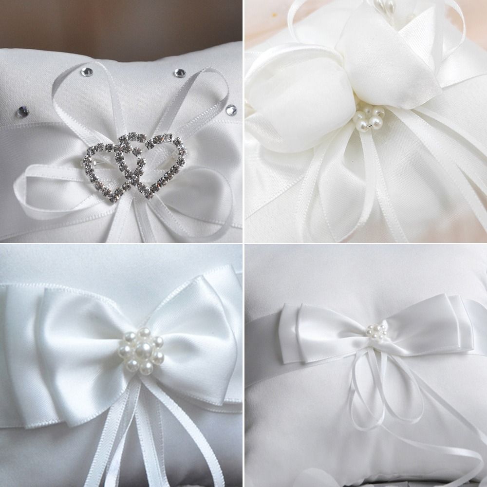 Ring Bearer Pillow - 15*15 センチメートル 20*20 センチメートルリングベアラー枕白シルクジュートロマンチックなリボンちょう結びリング枕セレモニーブライダルジュエリークッション