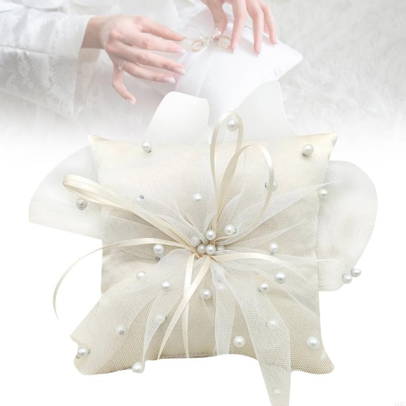 Ring Bearer Pillow - 手作りクッション ホワイト リング ベアラー ピロー 魅惑的な結婚式用
