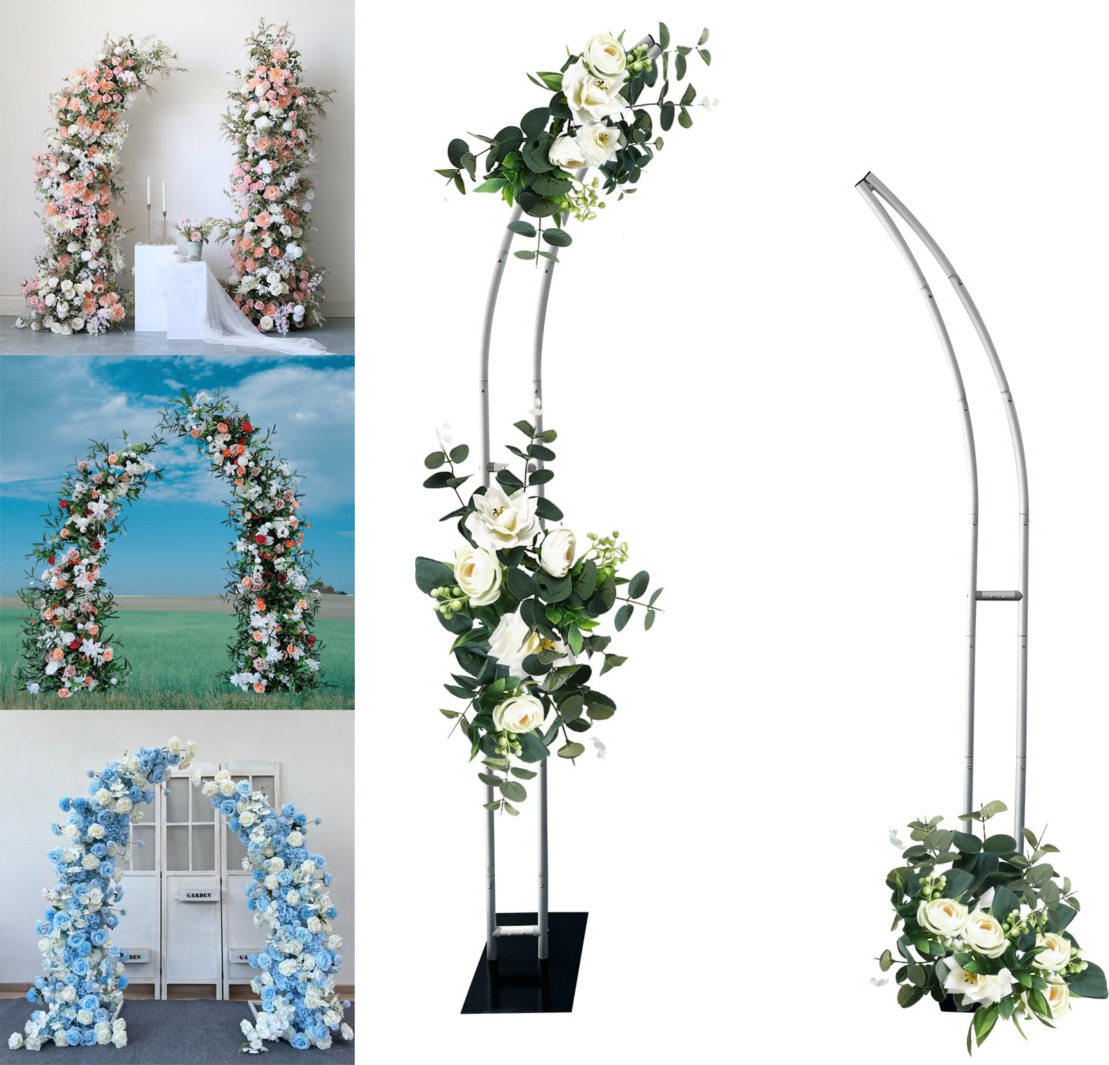 Wedding Balloon Arch - ハーフアーチバルーンスタンド、フラワースタンドの装飾、誕生日パーティー、ブライダルパーティー、6フィートと7フィートの湾曲した結婚式のアーチの背景スタンド