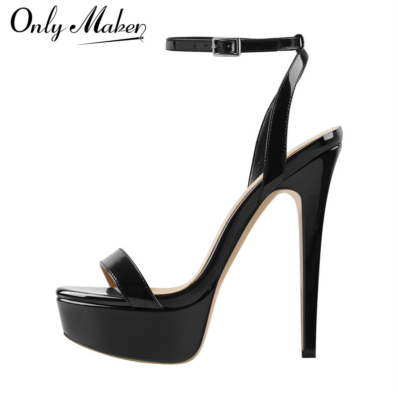 Wedding Shop - Onlymaker 女性プラットフォームスティレットハイヒールラウンドオープントゥアンクルストラップセクシーなヒールウェディングパーティードレスサンダル
