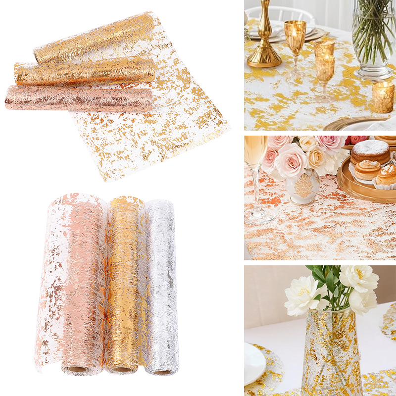 Table Runner Sequin - メタリックゴールドテーブルランナースパンコールグリッターメッシュロールテーブルクロス結婚式イベント誕生日パーティー家の装飾クリスマス