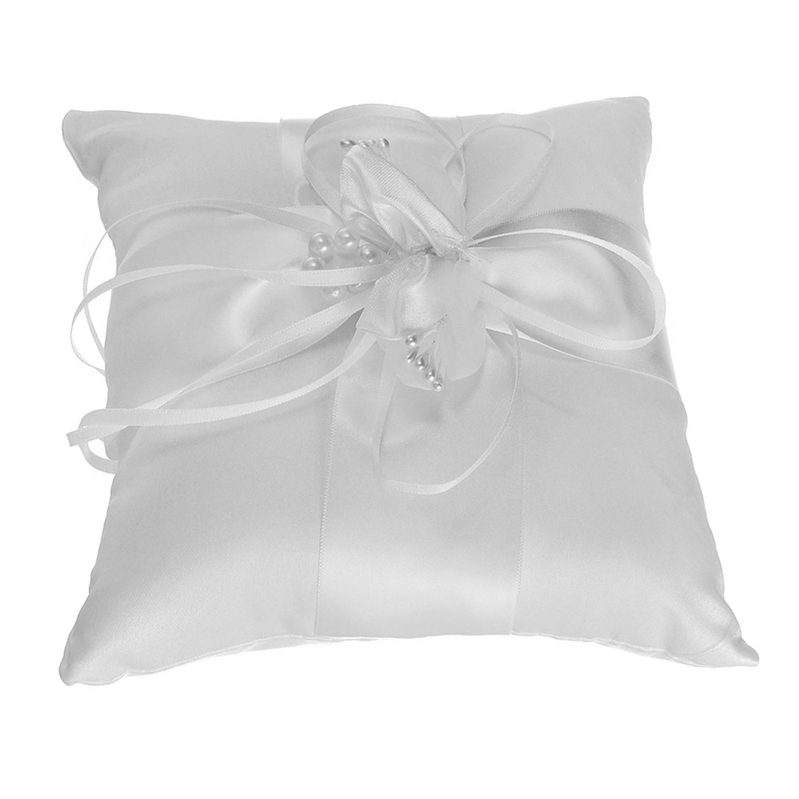 Ring Bearer Pillow - エレガントなパールフラワーのウェディングリングピロークッション 15x15cm リングベアラー用 イボリー ソフトタッチ 優雅な花柄装飾