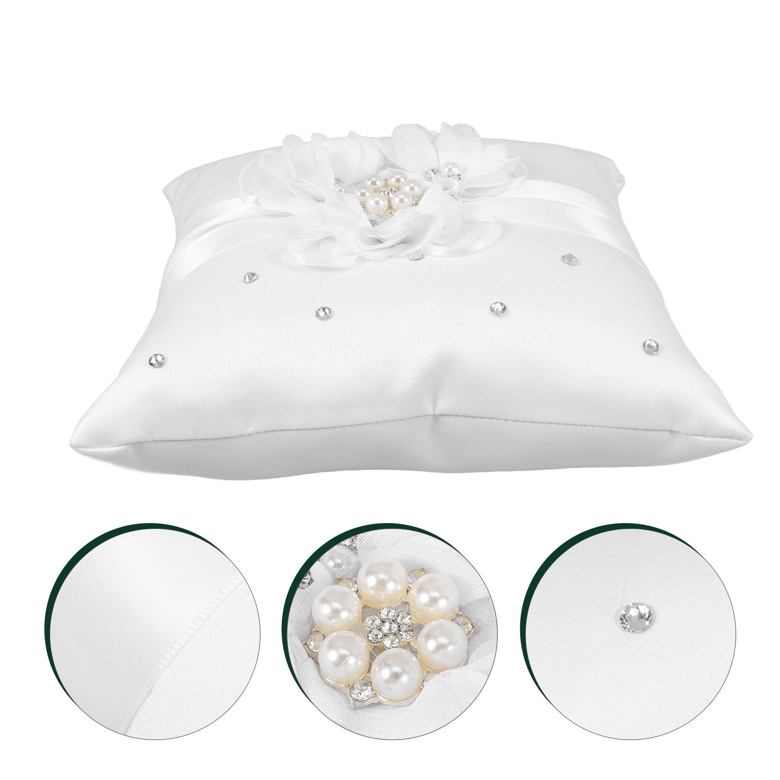 Ring Bearer Pillow - 20 × 20 センチメートルフラワーウェディングリングピローパールリボン装飾リングベアラーピローソフトで快適なタッチの結婚式のクッション