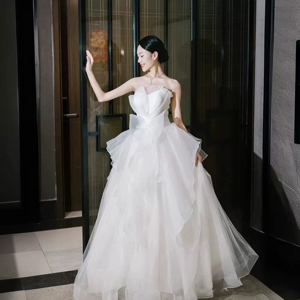 Bridal Sash Ribbon - ローブ・デ・マリー モダンなウェディングドレス ストラップレス ファッション 安い花嫁ドレス エレガントなAライン