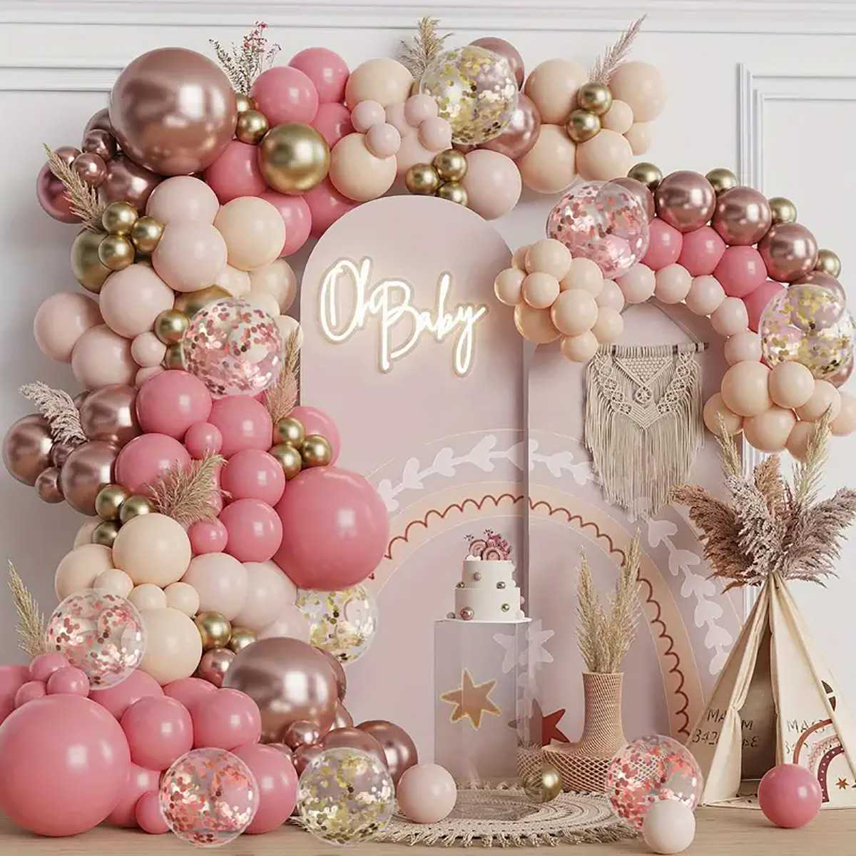 Wedding Day Supply Kit - 137 個ヴィンテージピンクローズホワイトサンドラテックスバルーンガーランドアーチキット誕生日結婚記念日パーティー家の装飾用品