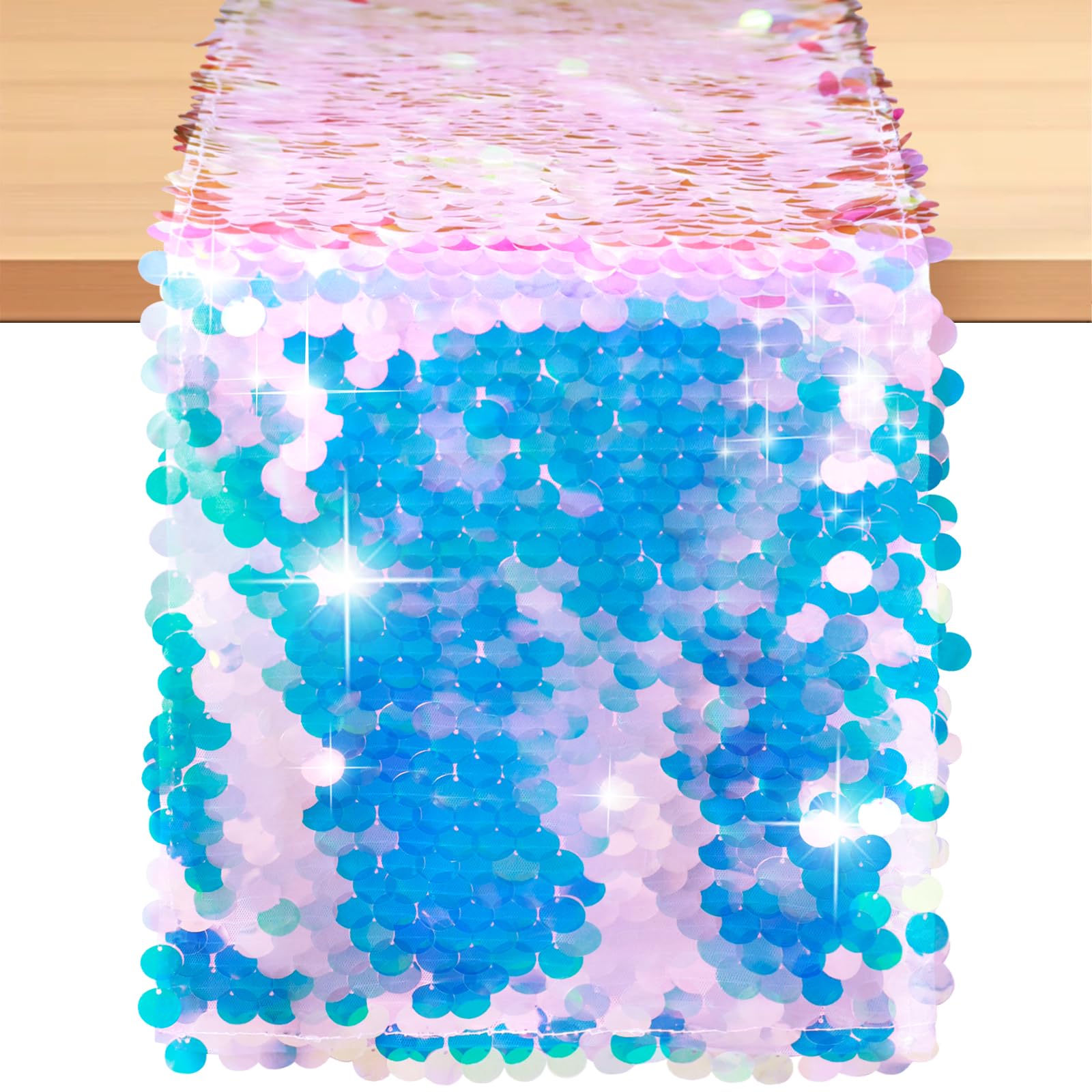 Table Runner Sequin - マーメイドパーティーテーブルランナーマーメイドテールスケールスパンコールテーブルランナーグリッターホログラフィックテーブルカバー誕生日パーティーの装飾用