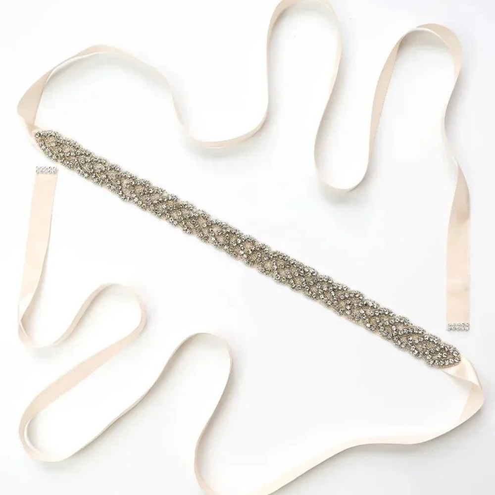 Bridal Sash Ribbon - 女性用ブライズメイドドレスアクセサリー、ウォーターダイヤモンドウエストシール、サテンリボン付きラインストーンサッシュ、手作りクリスタルブライダルベルト