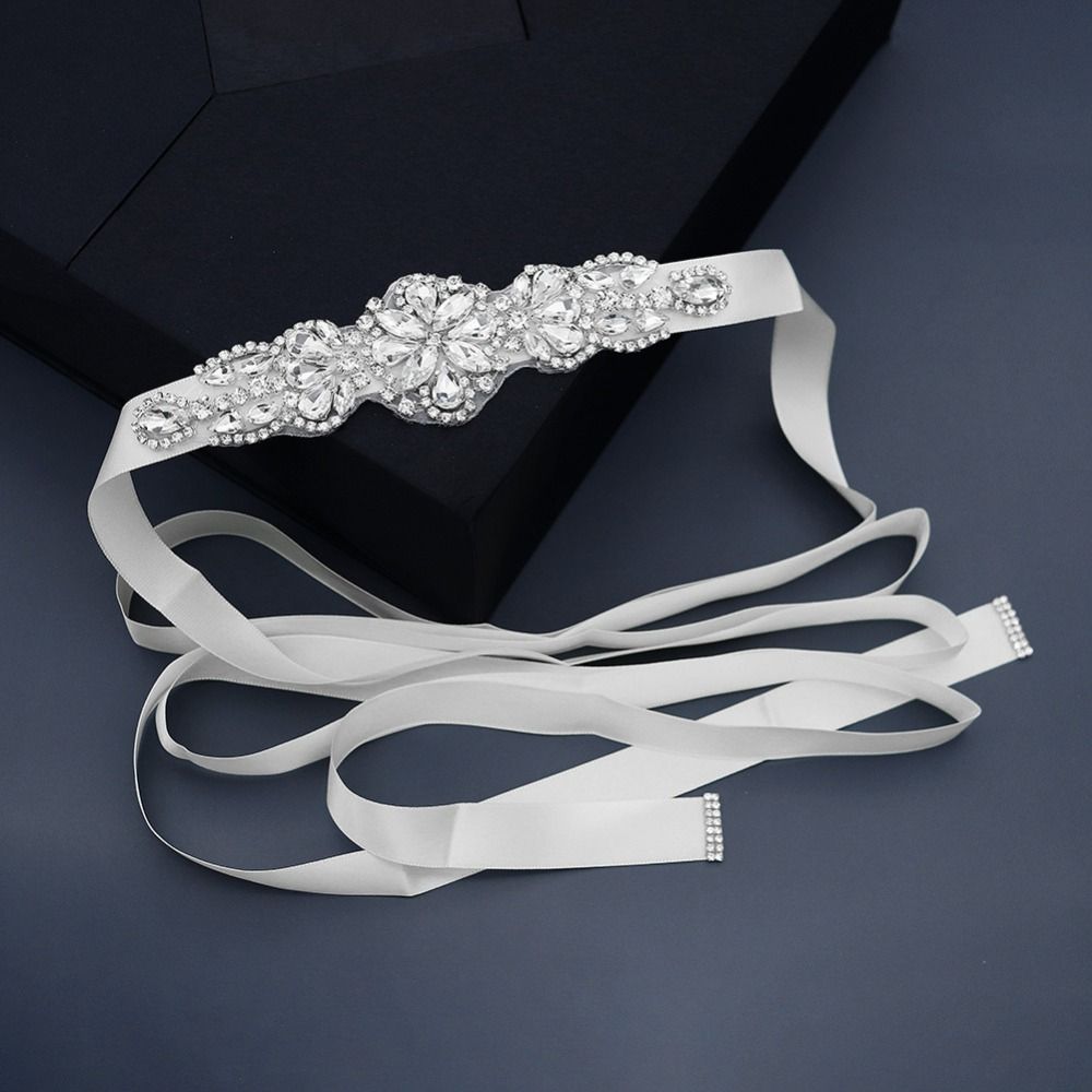 Bridal Sash Ribbon - スイートシルバーウェディングラインストーンベルトサテンドレスアクセサリーウェディングリボンサッシュクリスタルパールブライダルサッシュプロム