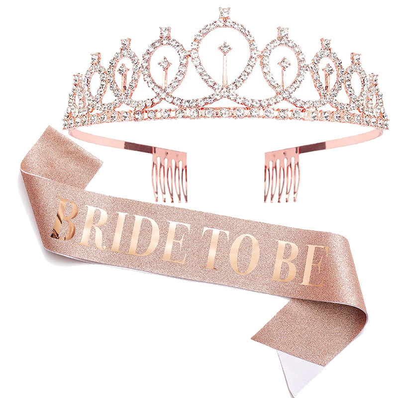 Bride Tribe Sash - 1セットローズゴールド花嫁はサテンサッシュクラウンウェディングブライダルシャワーの装飾編夜のアクセサリー独身パーティー用品