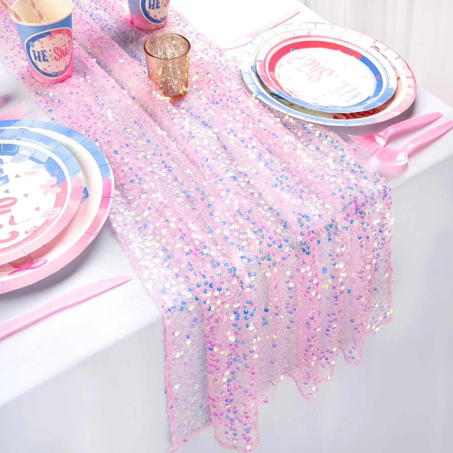 Table Runner Sequin - グリッター虹色スパンコールテーブルランナー、ソフトウェディングダイニングテーブルデコレーションブライダルベビーシャワー女の子誕生日ウェディングパーティー用