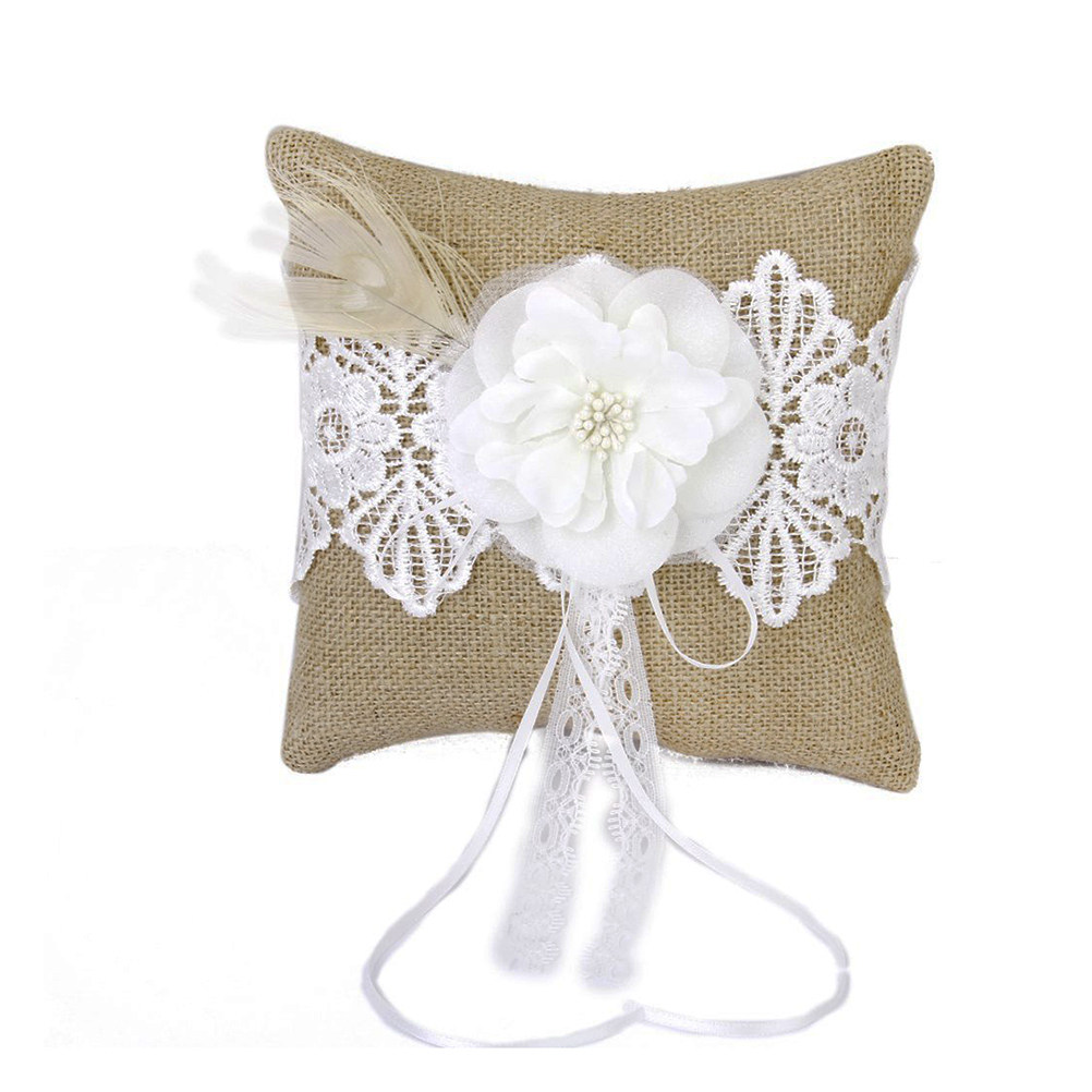 20x20cm ジュート製結婚指輪枕 ブラウンとホワイトの天 - Ring Bearer Pillow のレビューと価格