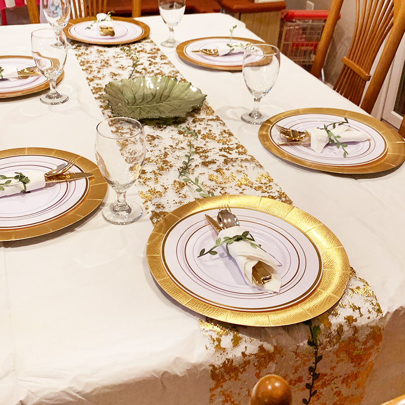 ピンクゴールドの結婚式のテーブルランナー,メタリックメッシュ - Table Runner Sequin のレビューと価格