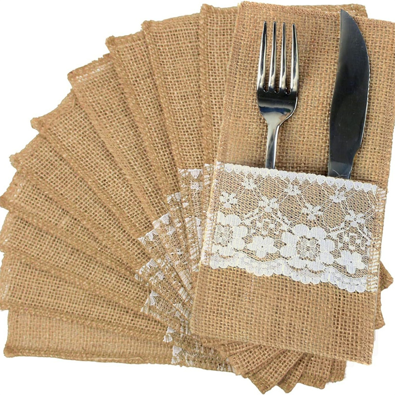 黄麻布レースカトラリーポーチヘシアン素朴なジュート食器ナイフ - Wedding Supply Rentals のレビューと価格