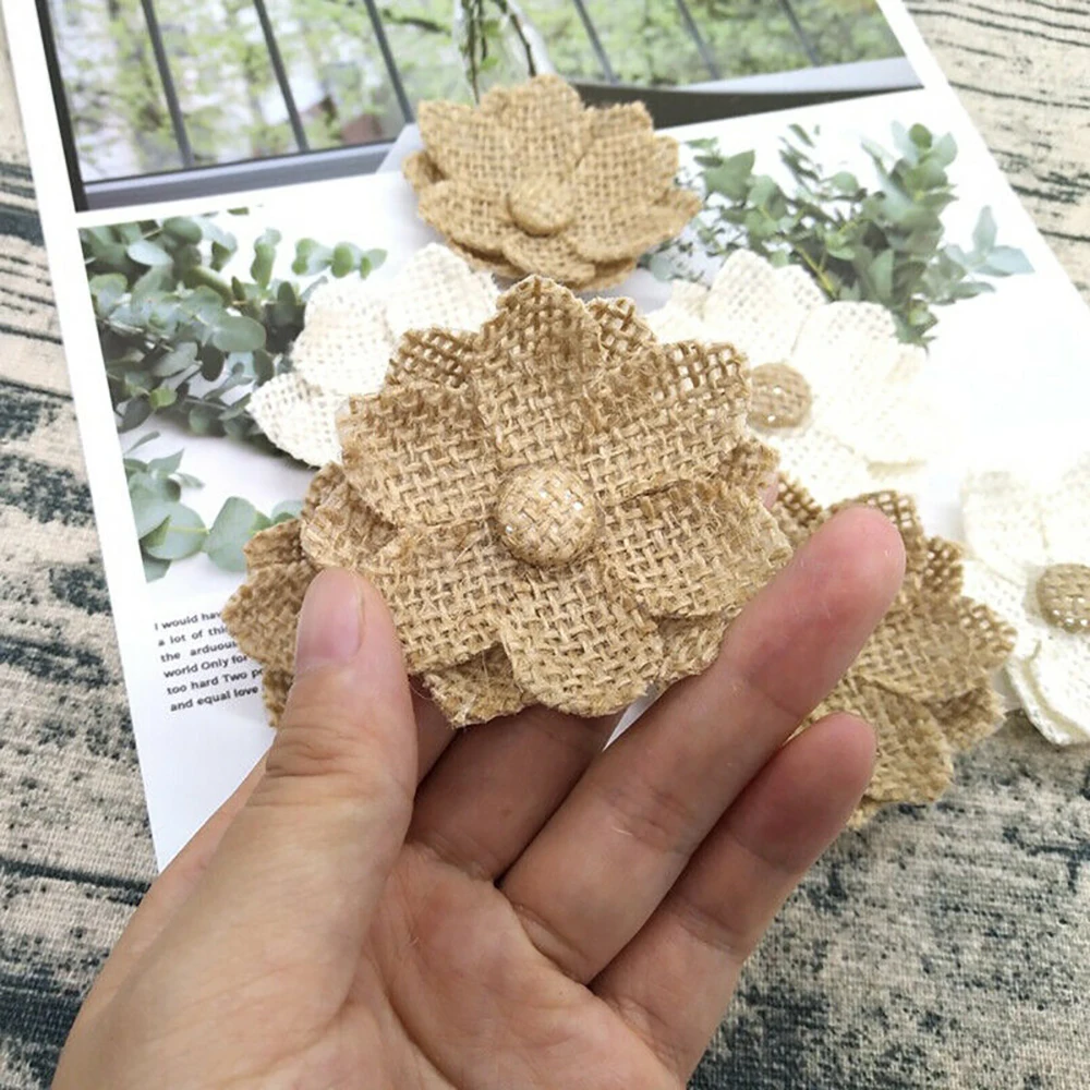 10 個手作り天然ジュート黄麻布ヘシアン花 DIY クラフト - Wedding Supply Rentals のレビューと価格