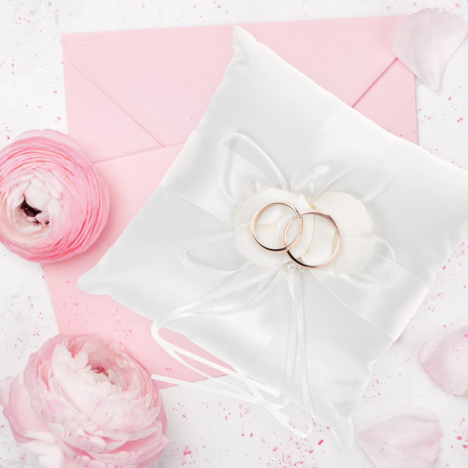 20x20cm エレガントなホワイトサテンポケットリングピロ - Ring Bearer Pillow のレビューと価格