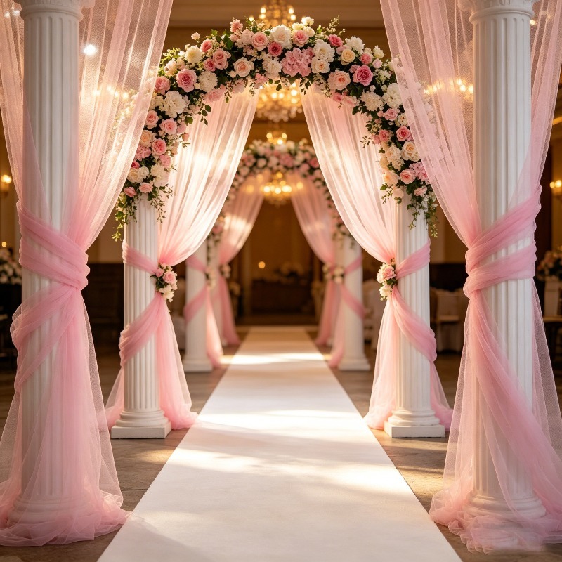 ライトピンクのシアーチュール天井ドレープ、透明メッシュスワッ - Wedding Balloon Arch のレビューと価格