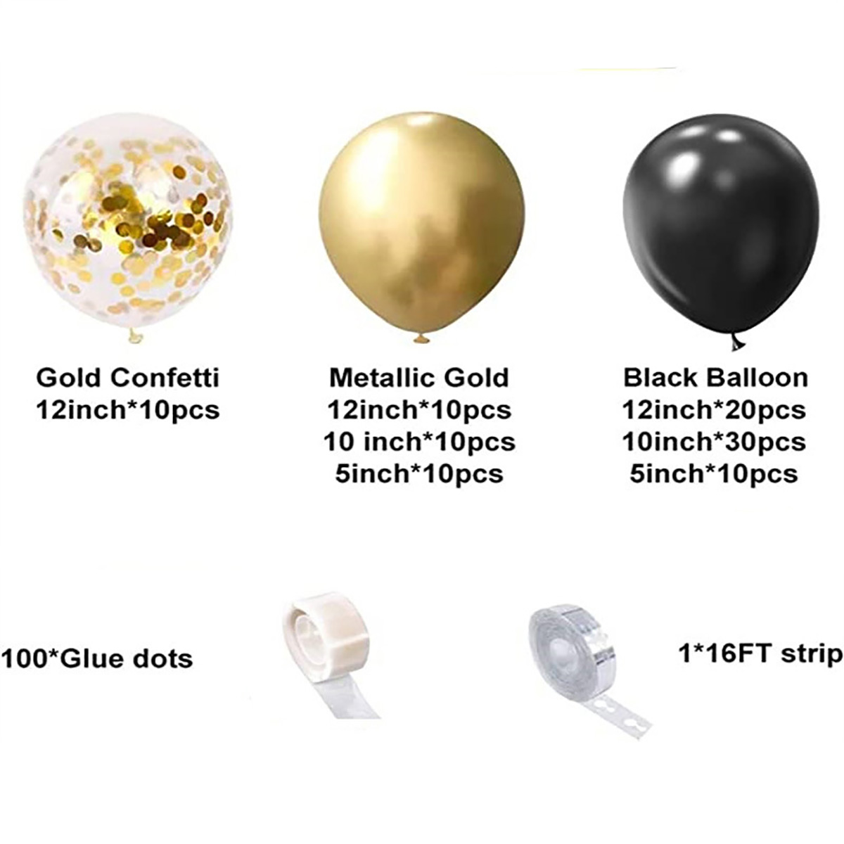 102 個ブラックメタリックゴールド紙吹雪ラテックスバルーン - Wedding Day Supply Kit のレビューと価格