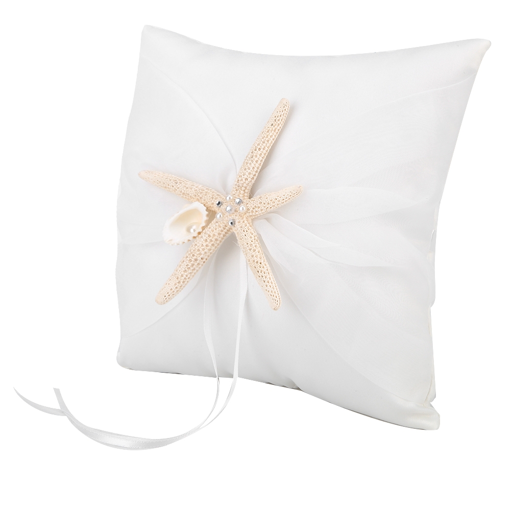 アイボリーのリングベアラー枕ホルダー、スターフィッシュ付きウ - Ring Bearer Pillow のレビューと価格