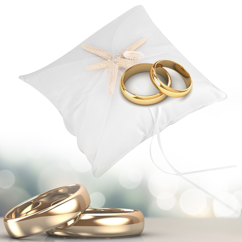 アイボリーのリングベアラー枕ホルダー、スターフィッシュ付きウ - Ring Bearer Pillow のレビューと価格