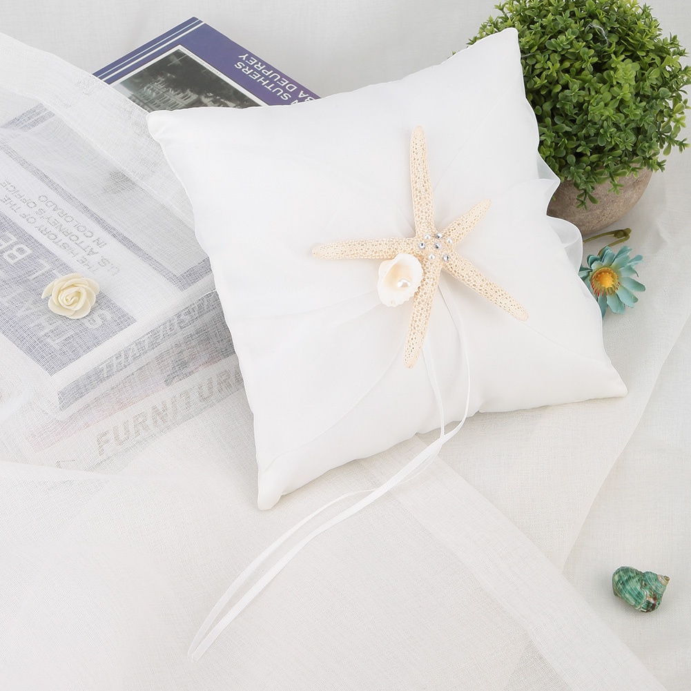 アイボリーのリングベアラー枕ホルダー、スターフィッシュ付きウ - Ring Bearer Pillow のレビューと価格