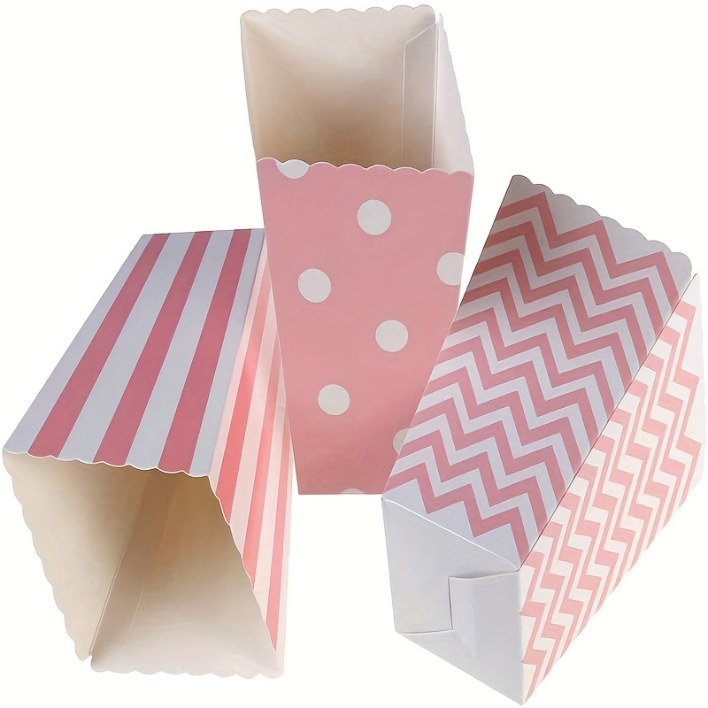 12 個/パック、ピンクの紙ポップコーンボックス、ストライプ - Wedding Favor Box のレビューと価格