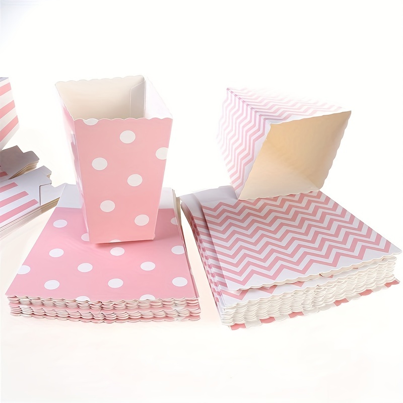12 個/パック、ピンクの紙ポップコーンボックス、ストライプ - Wedding Favor Box のレビューと価格