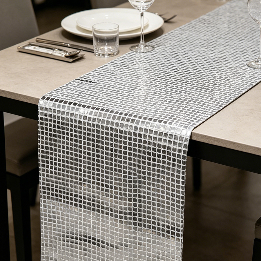 ミラーシルバースパンコールテーブルランナー 70年代 80年 - Table Runner Sequin のレビューと価格