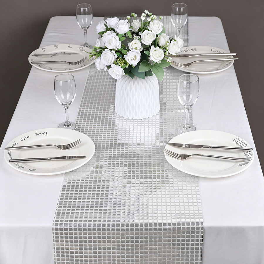 ミラーシルバースパンコールテーブルランナー 70年代 80年 - Table Runner Sequin のレビューと価格