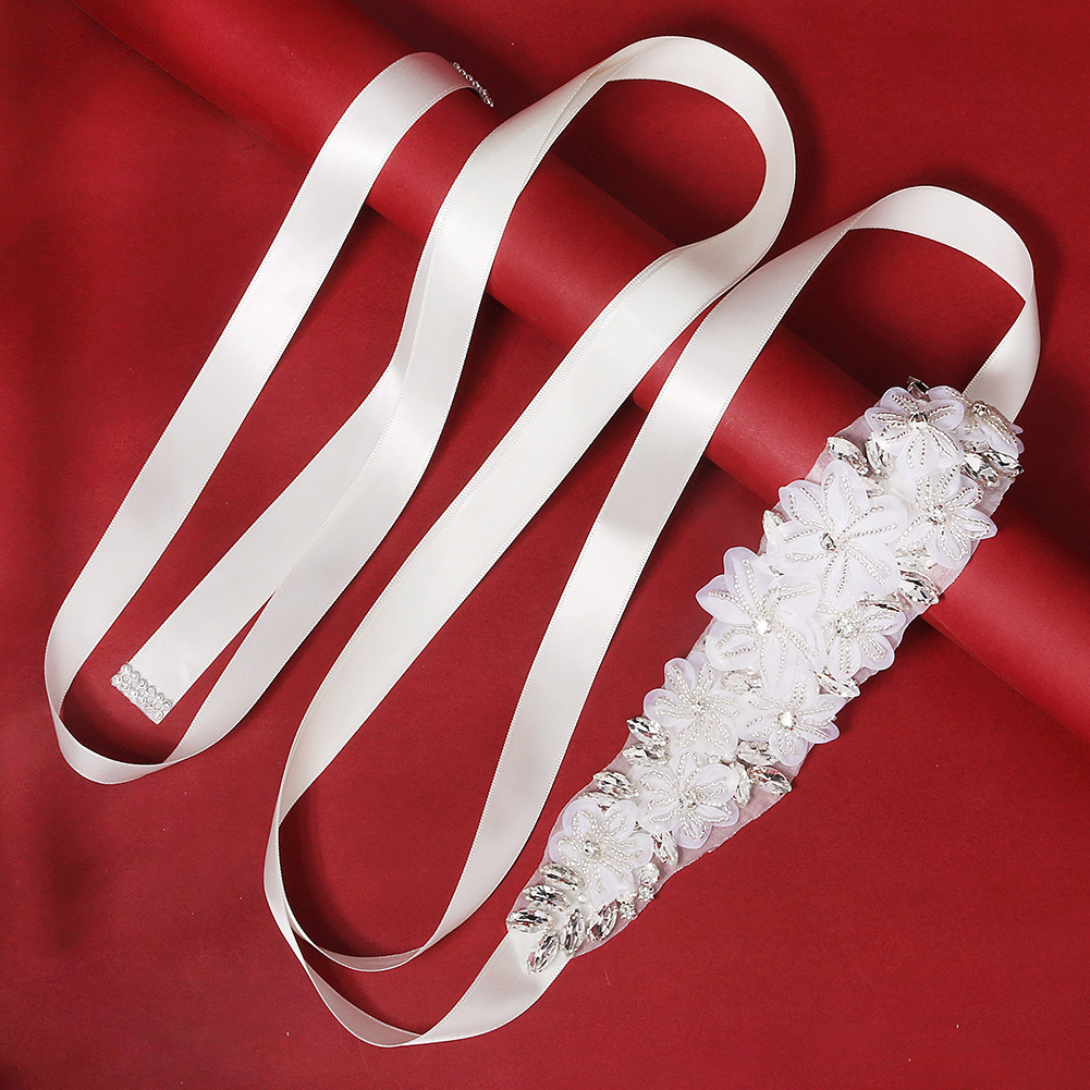 ロマンチックな 3D 花柄ブライダルベルトラインストーンウェ - Bridal Sash Ribbon のレビューと価格