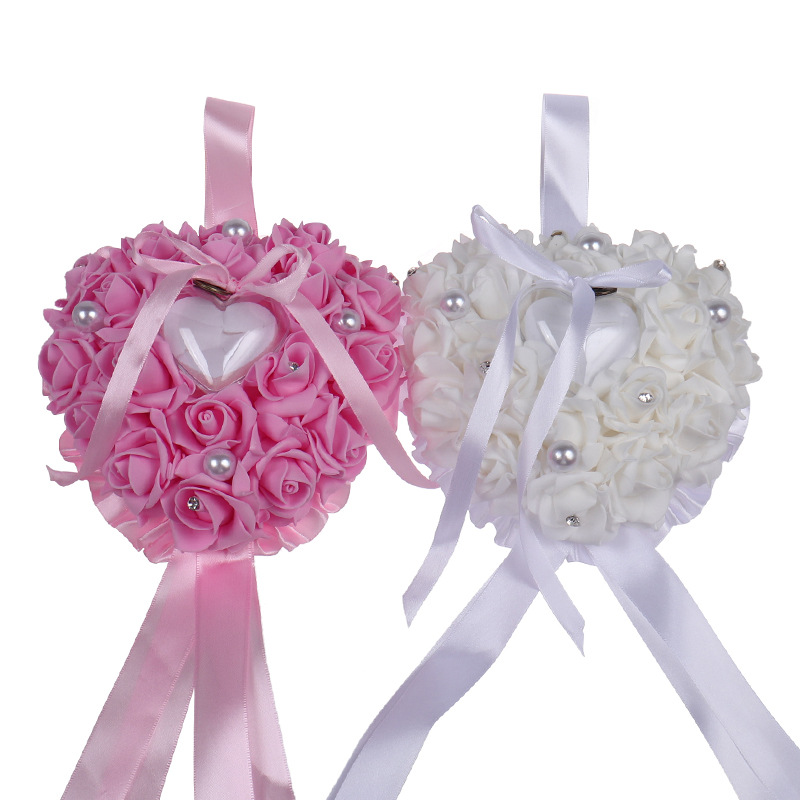 1 個ハート型バラの花リングボックスロマンチックなウェディン - Ring Bearer Pillow のレビューと価格