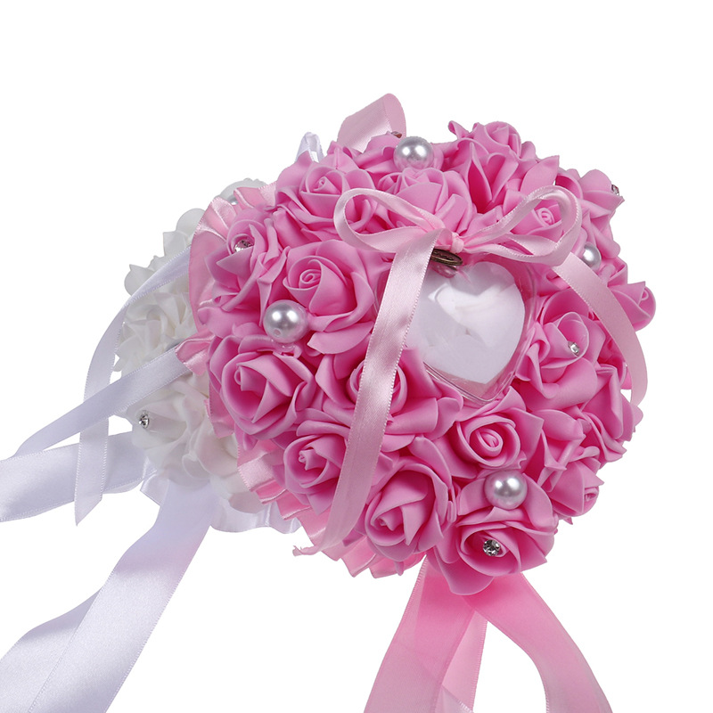 1 個ハート型バラの花リングボックスロマンチックなウェディン - Ring Bearer Pillow のレビューと価格
