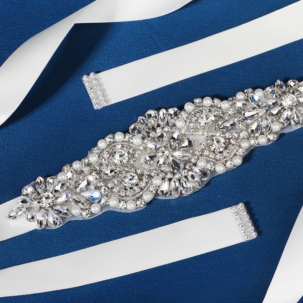 ファッションリボンブライダルベルトシルバーロングウェディング - Bridal Sash Ribbon のレビューと価格