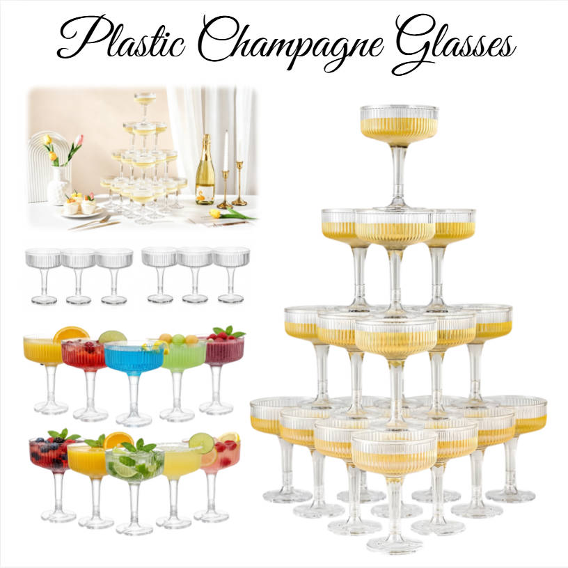 4～6段のプラスチック製シャンパンタワー、7オンスの透明アク - Champagne Tower Set のレビューと価格