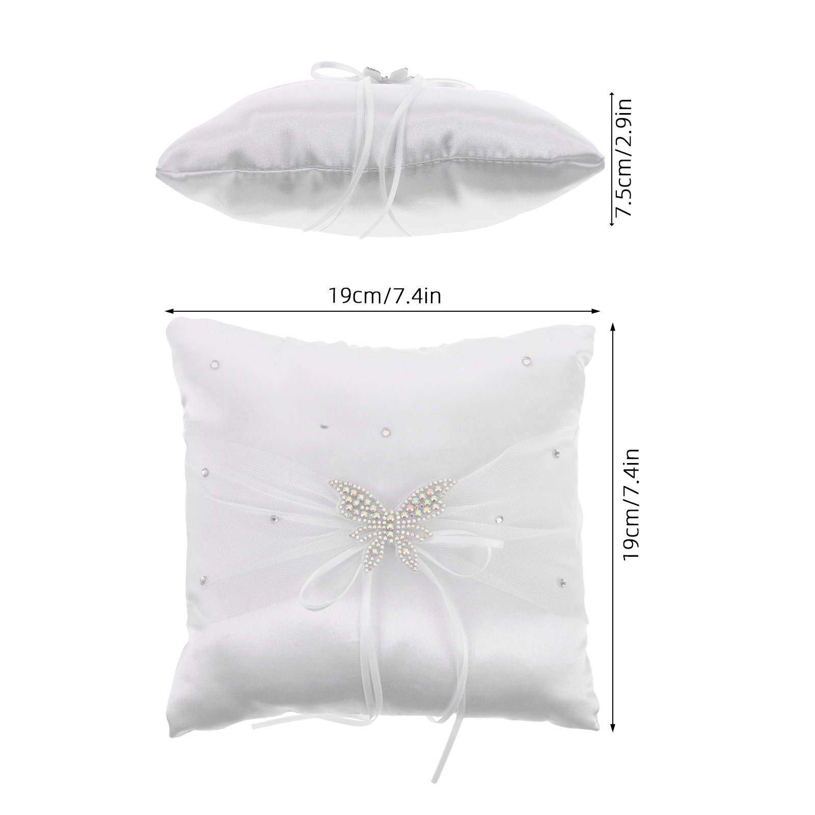 ウェディングリングピロー ホワイトサテン ラインストーンボウ - Ring Bearer Pillow のレビューと価格