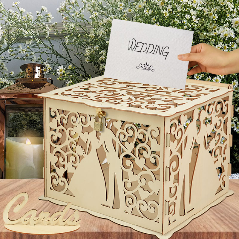 結婚式の木製ギフトカードボックス ロック付き 中空ミスター& - Wedding Supply Rentals のレビューと価格