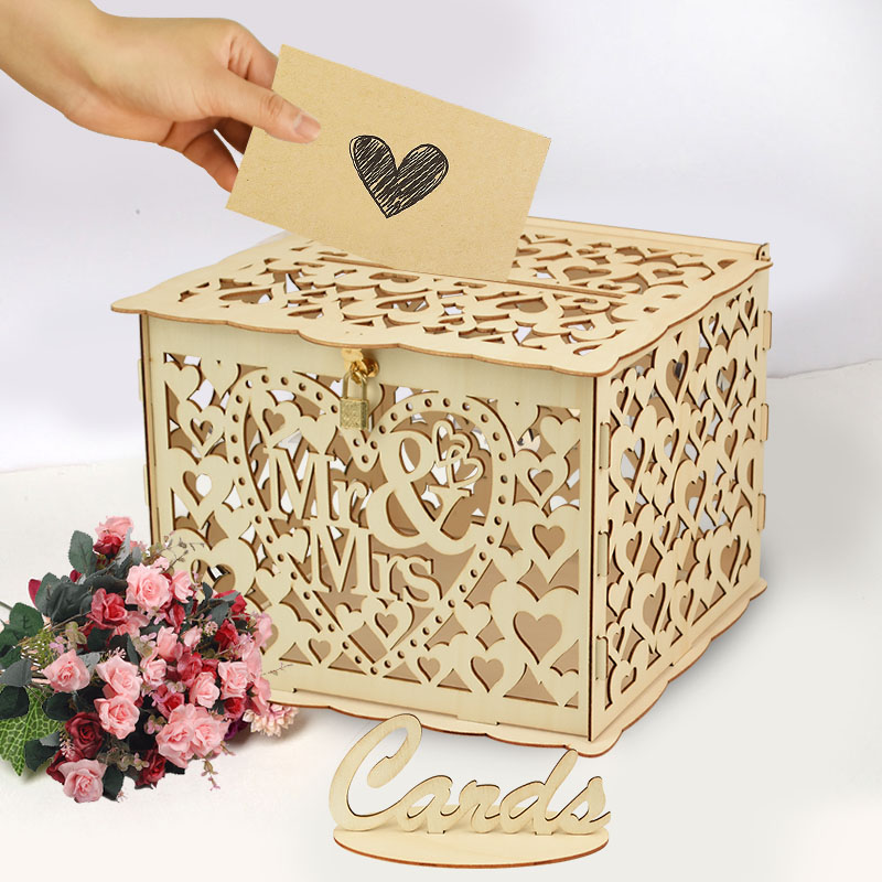 結婚式の木製ギフトカードボックス ロック付き 中空ミスター& - Wedding Supply Rentals のレビューと価格
