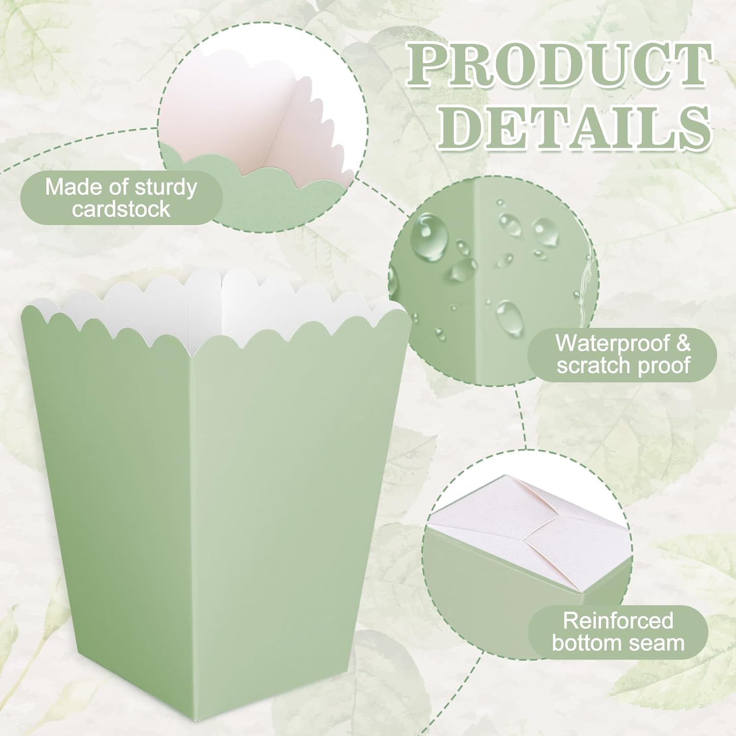 12 個セージグリーンミニポップコーンボックスグリーンポップ - Wedding Favor Box のレビューと価格