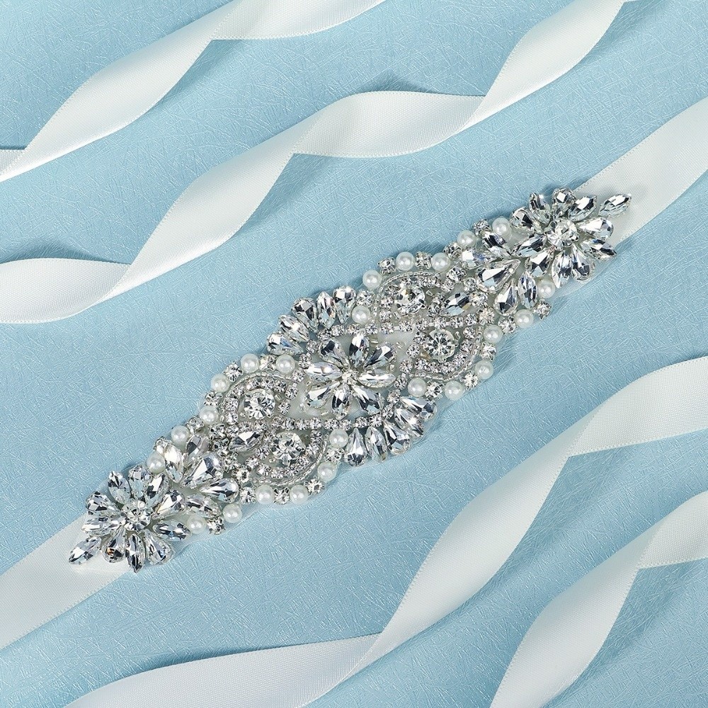 ファッションリボンブライダルベルトシルバーロングウェディング - Bridal Sash Ribbon のレビューと価格