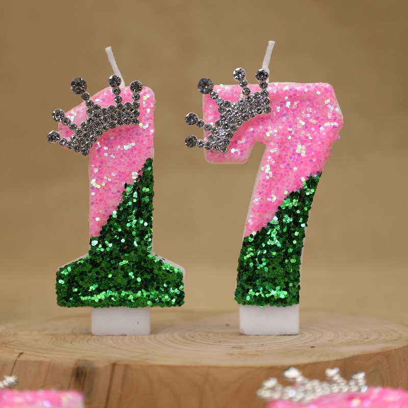 輝くライトグリーンのプリンセスクラウン誕生日ナンバーキャンド - Wedding Cake Supply のレビューと価格