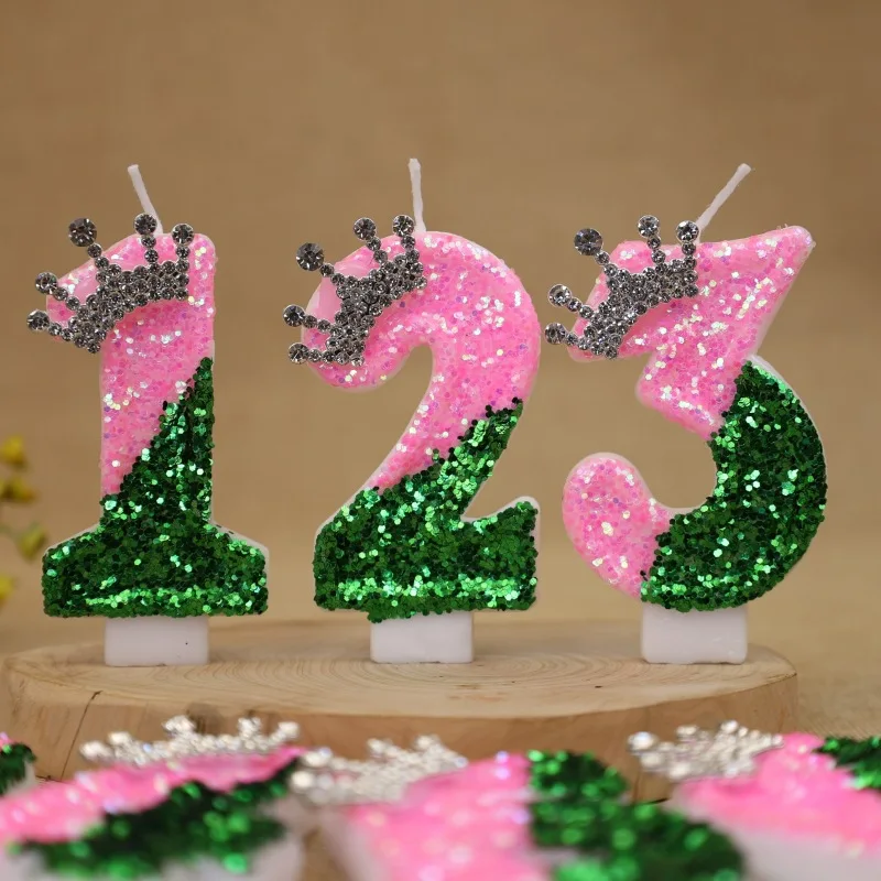 輝くライトグリーンのプリンセスクラウン誕生日ナンバーキャンド - Wedding Cake Supply のレビューと価格