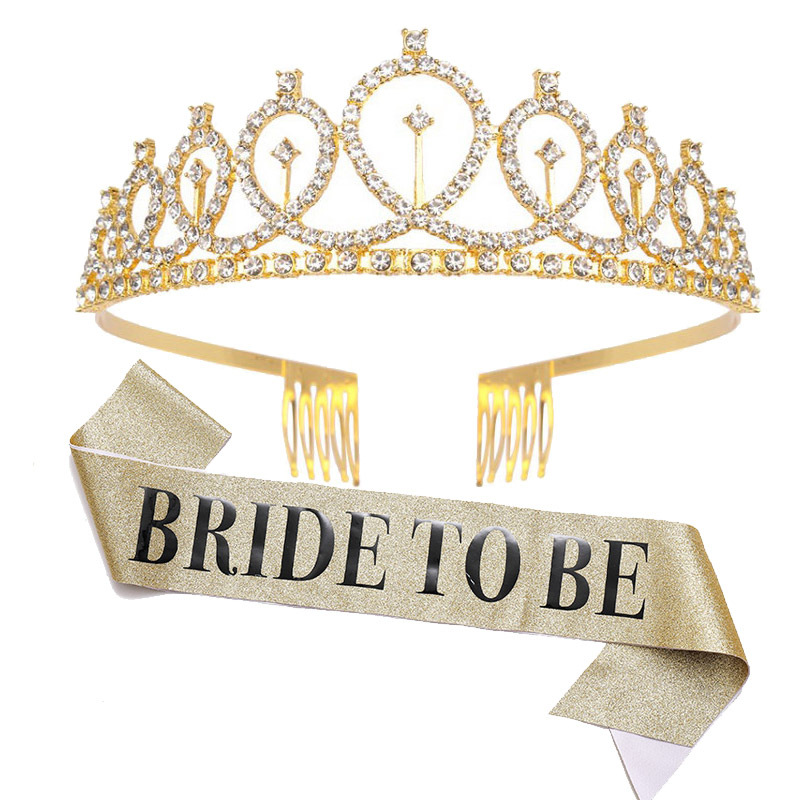 1セットローズゴールド花嫁はサテンサッシュクラウンウェディン - Bride Tribe Sash のレビューと価格