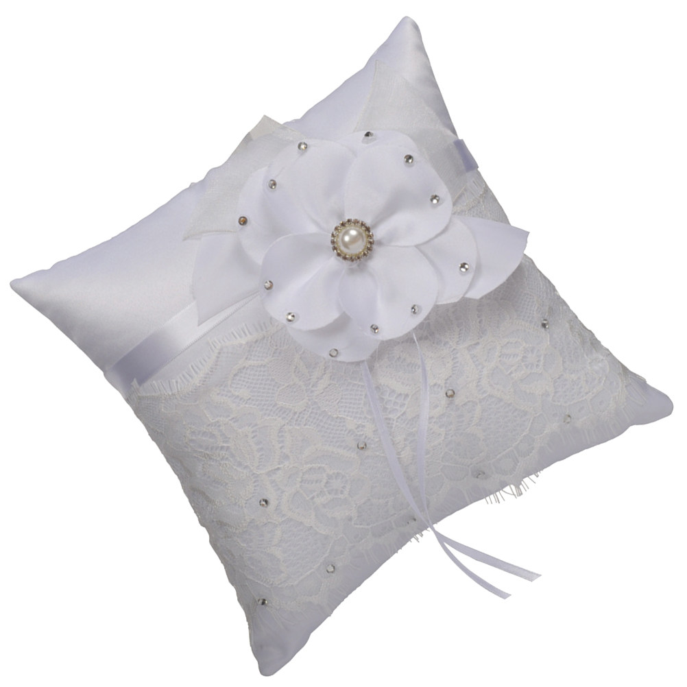 結婚指輪枕 レースフラワー パール クリスタル装飾 ブライダ - Ring Bearer Pillow のレビューと価格