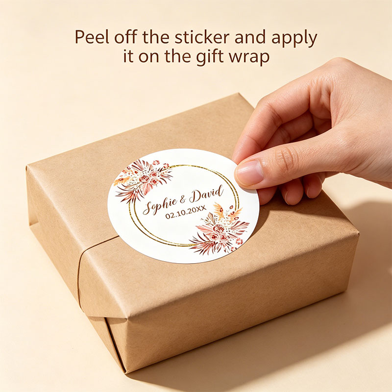 カスタム名入り日付ウェディングステッカー ボヘミアン風ダステ - Wedding Favor Box のレビューと価格