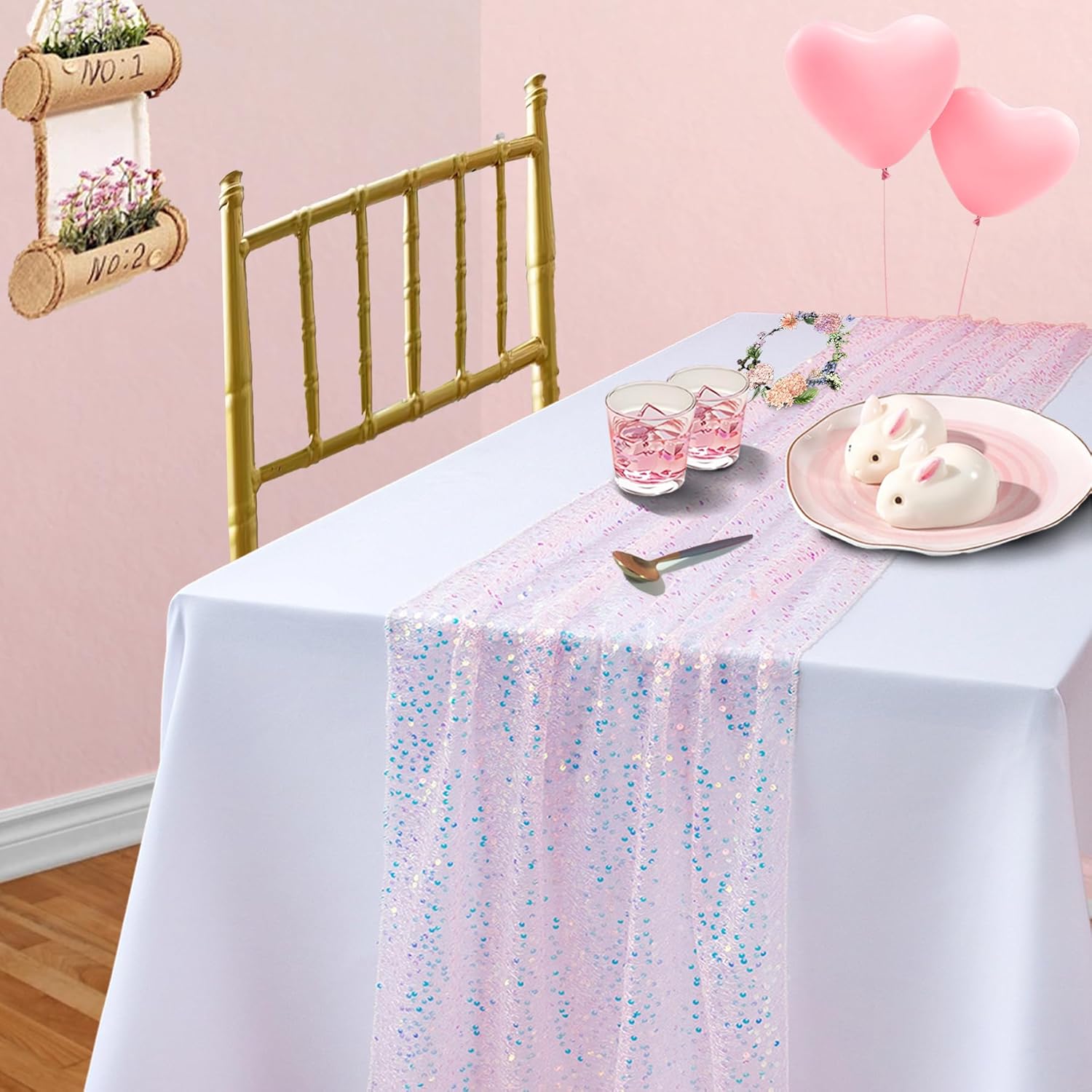 グリッター虹色スパンコールテーブルランナー、ソフトウェディン - Table Runner Sequin のレビューと価格