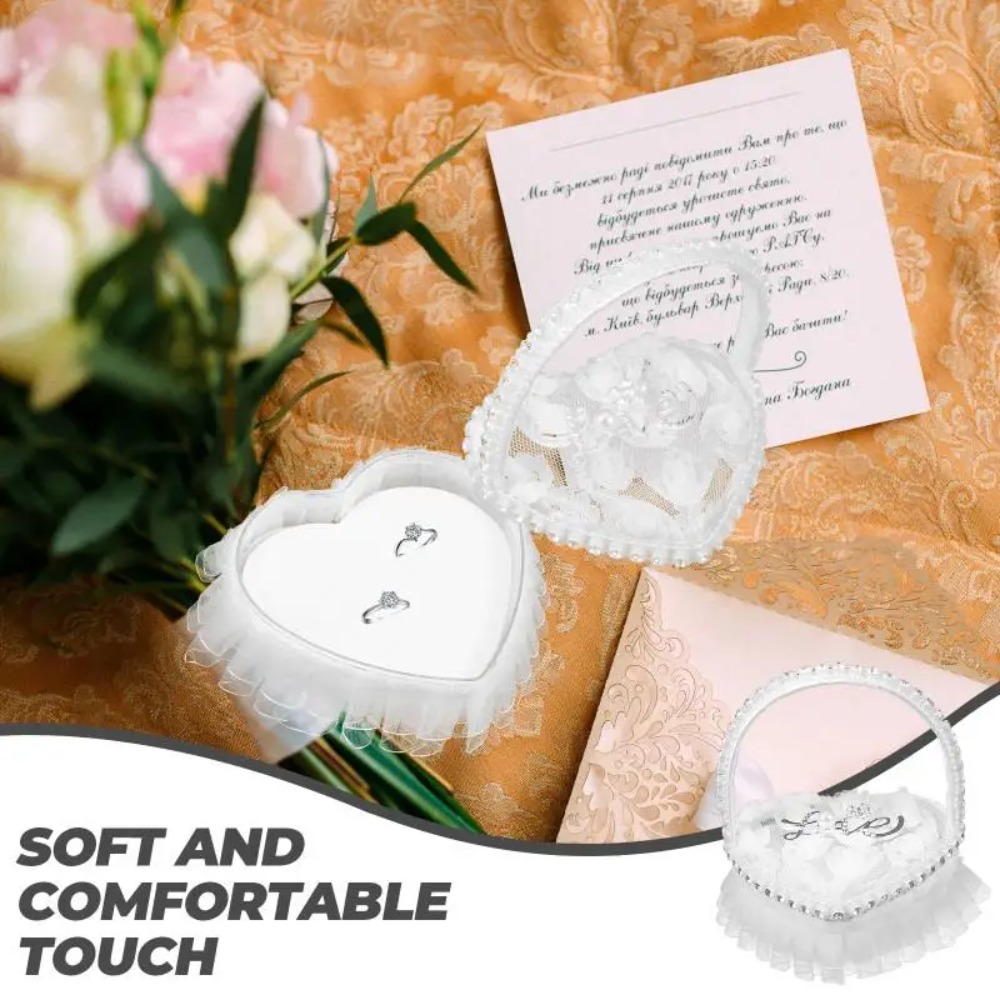 白いレースのハート型リングボックス、蝶結びサテン素材のリング - Ring Bearer Pillow のレビューと価格