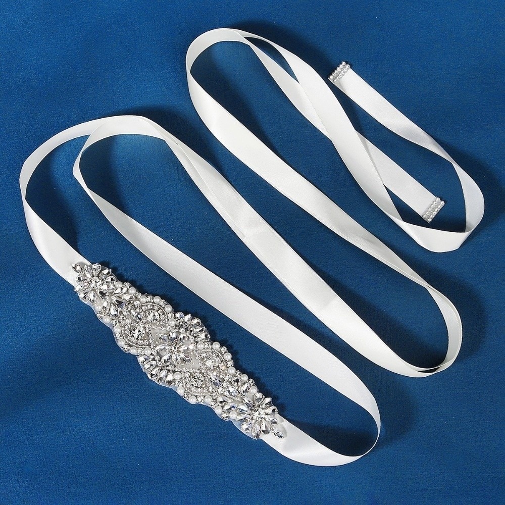 ファッションリボンブライダルベルトシルバー韓国スタイルウェデ - Bridal Sash Ribbon のレビューと価格